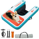 GYMMALL Aufblasbare Hundeplattform Blau 82x120cm, Rampe Hund für Boote, Hunde Pool, Seen und Meer, rutschfeste Sicherheitsplattform bis 90kg, Eva-Hunderampe mit Schwimmleiter