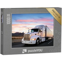 puzzleYOU Puzzle Puzzle 1000 Teile XXL „LKW auf der Fahrt durch den Sonnenuntergang“, 1000 Puzzleteile, puzzleYOU-Kollektionen Trucks & LKW