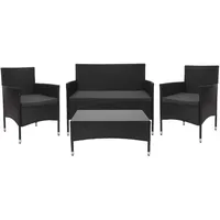 Décoshop26 - Schwarzes Polyrattan-Gartenmöbelset für Balkon Sofa Sessel Tisch dunkelgraue Kissen 04_0004212