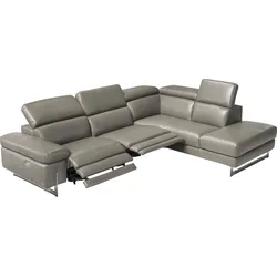Ecksofa EGOITALIANO "Candice, elegant, edel und bequem, erstklassiger Sitzkomfort, L-Form", grau (zinn), B:278cm H:100cm T:221cm, LEDER BACIO hat eine weiche und wachsartige Hand mit halb undurchsichtigem Aussehen. Es handelt sich um ein Naturleder, das die ursprünglichen Eigenschaften der Lederhäute nicht verändert. Das Vorhandensein von verheilten Narben, Körnungsunterschiede, Falten, Adern, Unterschiede in den Farbtönen und andere Spuren, die die Natur auf diesen Fellen hinterlassen hat, sind ein Beweis für die absolute Echtheit und das Zeugnis ihres großen Wertes., Sofas, inkl. 2 elektrischer Relaxfunktionen, Bedienung über Taste an Armlehne