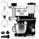 Zeegma Planeet Multi 3in1 Küchenmaschine mit 6,2-l-Schüssel mit Griff und Deckel, Standmixer 1900 W, 6 Geschwindigkeiten -Schwarz - Schwarz