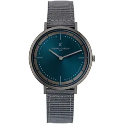 Pierre Cardin Herren Armband-Uhr analoge Quarz-Uhr mit Textil-Armband 3ATM 42mm CBV.1034 Grau/Blau - One-Size