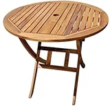 XXS® Akazie Holz Gartentisch mit Schirmloch | rund | FSC® 100% zertifiziert | hochwertiges massives Akazienholz für Garten | 90 cm rund
