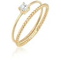 Elli Solitärring Zirkonia Gedreht Twisted Set (2 tlg) 925 Silber, goldfarben 54
