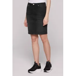 Jeansrock SOCCX, Damen, Gr. S, schwarz, Material: 63% Baumwolle, 25% Polyester, 10% Viskose, 2% Elasthan, Zusatz: Enthält nichttextile Teile tierischen Ursprungs (Badge), used, casual, schmal, Röcke, mit Gehschlitz