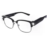 OuShiun Schwarze Halbrahmen-Lesebrille aus Metall mit Heller LED, Wiederaufladbar über USB, Lesebrille mit Blaulichtfilter, Freihändige Lesebrille bei Nacht +2,0
