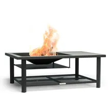 Blumfeldt Merano Avanzato L Feuerschale - 3-in-1 Feuerschale mit Grillrost & Tisch, robuster Stahlrahmen, Terrazzo-Tischplatte, inkl. Funkenschutz, Schürhaken