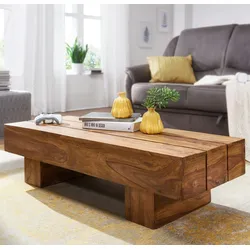 KADIMA DESIGN Couchtisch Massiv-Holz Sheesham 120cm breit Design Wohnzimmer-Tisch dunkel-braun Landhaus-Stil