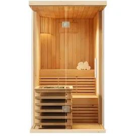 megiw sp. z o.o FinnTherm Innensauna Milla, Sauna mit Glasfront für 2 Personen, Innenmaße: B 105 x T 142 x H 191 cm, Hochwertige Saunaliegen, Vorgefertigte Elemente - Naturbelassen