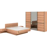 Musterring Schlafzimmer-Set "Sorrent, Kleiderschrank, Bett & Nachtkommoden, teilmassiv Eiche", braun, Schrank 300cm Breit / 236cm Hoch + ohne Matratze, B/H: 180cm x 200cm, Schrank 300cm Breit / 236cm Hoch, Glas, Hartfaserplatte, Holz teilmassiv, Holzwerkstoff,