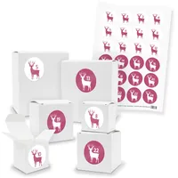 itenga Adventskalender 24x Geschenkbox Würfel Quader Weiß Zahlen Rentier Beere