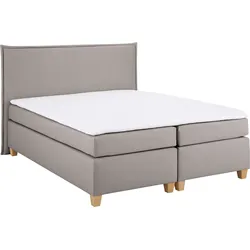 Boxspringbett HOME AFFAIRE "Houssay", beige, B:152cm L:225cm, Struktur fein (100% Polyester), Komplettbetten, Boxspringbett, inkl. Topper, 5 Breiten, 2 Härtegraden auch in Überlänge 220 cm