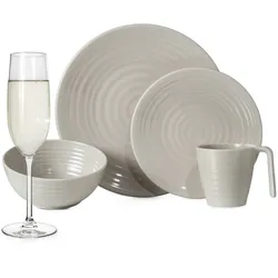 Moritz Melamin Geschirr Set 4 Personen Coffee 16 Teilig + Tiamo Gläser Champagner-Gläser Flûtes Tafelgeschirr Picknick BBQ Kochgeschirr