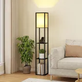 Stehlampe Stehleuchte Leselampe Holz 3-Regal E27 für Wohnzimmer Schlafzimmer DE - 26cm X 160cm X 26cm - schwarz