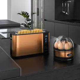 Arendo - SET Toaster FRUKOST mit Eierkocher SEVENCOOK Edelstahl Kupfer, Toaster 2 Scheiben, LED-Display, 6 Bräunungsgrade, Brötchenhalter - Eierkocher