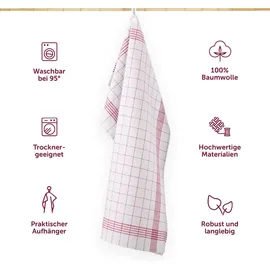 Blumtal 10er Set Premium Geschirrtücher - Hochwertige Geschirrhandtücher, 100% Baumwolle rot kariert, 50x70cm - Rot
