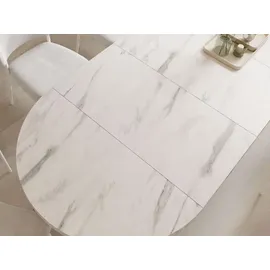 WFL GROUP Esstisch Rund Groß XXL Ausziehbar im Loft-Stil – 100 bis 250 cm – Extra Lang Ausziehtisch mit Weißen Holzbeinen, Industrieller Tisch für 5-1... - Weiß