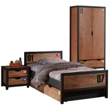 58 aufm Kessel Jugendzimmer-Set Kinderzimmer Set komplett Kameko 3 Massivholz+MDF Schwarz/Cognac, (inkl. Versand, Lieferung bis Verwendungsstelle), Nachtkonsole, Einzelbett, Bettschublade und Kleiderschrank beige|schwarz