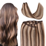 SURNEL Echthaar Tressen Extensions Braun Tressen Echthaar Remy Extensions Ein Stuck Farbe Klavier #4/27 Dunkelbraun Highlights Rotblond Tressen Extensions 80g 35 cm (Tressen#4P27-14zoll)