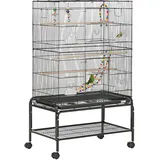 PawHut Vogelkäfig auf Rollen, mit 4 Futternäpfen und 3 Sitzstangen, 79 x 49 x 133 cm, Schwarz