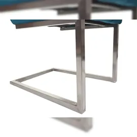 Mendler 2er-Set Freischwinger HWC-L14, Besucherstuhl Konferenzstuhl Stuhl, Samt Edelstahl gebürstet ~ türkis-blau