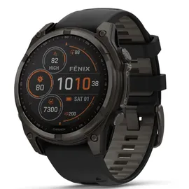 Garmin fenix 8 AMOLED 47 mm sapphire, schwarz / carbongrau DLC Titan mit QuickFit Silikon-Armband 22 mm