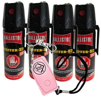 Pfeffer-KO Jet 50ml Spray - Verteidigungsspray gegen Tiere | SPARSET - 4X Abwehrspray 5m Sprühweite Inklusive 1x Taschen-Alarm 120 dB Panikknopf Verteidigung | Pfefferspray aus Deutscher Herstellung