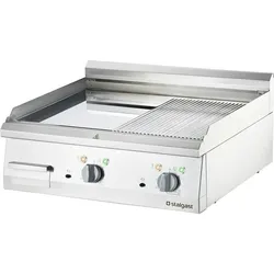 Stalgast Verchromte Elektro-Griddleplatte Tischgerät 800x700mm 1⁄2 glatte/1⁄2 gerillte Fläche