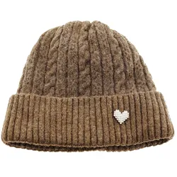 Strickmütze mit Herzmotiv für Damen und Mädchen mit Flechtmuster