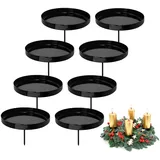 Kerzenhalter Adventskranz Ø 8cm, 8 Stück Kerzenteller Kerzenständer für Adventskranz, Kerzenständer Metall Schwarz mit Dorn, Stabkerzen Halter für DIY Advents Deko Weihnachten Tischdeko