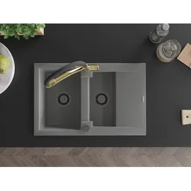 Mexen Gaspar 1,5-becken-granitspüle mit Abtropffläche und Mischbatterie Duo, Grau - 6507-71-671701-57-B