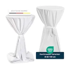 TexDeko Stehtischhusse Premium Weiß Ø 80cm mit Schleifenband