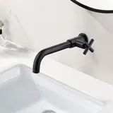 PHASAT Kaltwasserhahn Wandmontage Messing Schwarz Badezimmer Wandmontage Waschtischarmatur Küche Spültischarmatur mit Kreuzgriff Kaltwasser Waschtischarmatur für Moppbecken Wäscherei-Pool PTMP20B