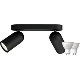 Philips Pongee Aufbauspot - 2 Spots - Schwarz + Philips Hue White Ambiance GU10 (2x)