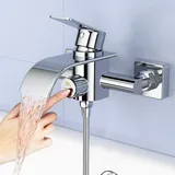 KULACO Badewarenarmatur Wasserfall, Wasserhahn Badewannen Wannenbatterie aus Messing, Duscharmatur Badewarne Armatur mit Druckschalter Mischbatterie Dusche Wannenarnatur für Badezimner Bad