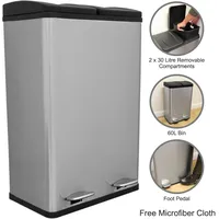 MonsterShop Doppel Tretmülleimer 60 l Silber