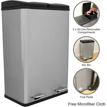 MonsterShop Doppel Tretmülleimer 60 l Silber