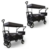 Set 2x Bollerwagen mit Dach klappbar Divit Transportwagen Gartenwagen faltbar Stahl ME70 schwarz