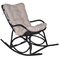 Schaukelstuhl aus Rattan mit Kissenauflage Schwarz Relax Schaukelsessel Sessel