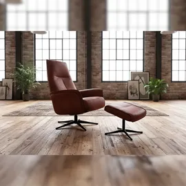 KAWOLA Relaxsessel JOSIANE Drehsessel Lederfaserstoff cognac mit Hocker