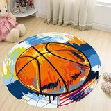 Teppich Orange Blau Basketball Teppich Rund Soft Non-Slip Badezimmerteppich Teppich Wohnzimmer Teppich Schlafzimmer Runder Teppich Kinderzimmer Flauschiger Teppich Teppich Waschbar 80cm