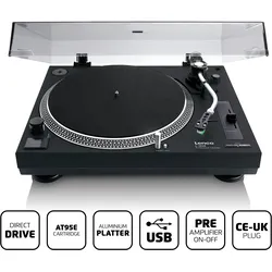 Lenco L-3828BK - Plattenspieler mit Direktantrieb - Pitch Control - USB/PC-Encoding - Schwarz