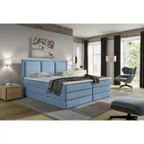 Roller Boxspringbett - blau - H2/H3 - Bettkasten - inklusive Topper - 180x200 cm