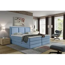 Roller Boxspringbett - blau - H2/H3 - Bettkasten - inklusive Topper - 180x200 cm