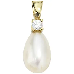 Perlen-Anhänger JOBO "Anhänger mit Perle", gold (gelbgold 333), Schmuckanhänger, Damen, Gelbgold 333-Perlen, Gelbgold 333, Perlen, 333 Gold mit Süßwasser-Zuchtperle und Zirkonia
