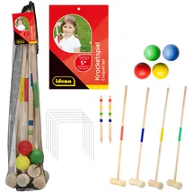 IDENA Krocketspiel aus Holz mit Schlägern, Bällen, Metalltoren und Zielmarkierungsstäben Idena 40609