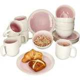 MamboCat 18tlg Frühstücksset Reactive Glaze Paris Steingut Teller Schalen Becher Pink