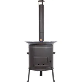 Grillplanet Gulaschkanone 1,2 mm 42cm mit 30 Liter Gulaschkesssel und Deckel emailliert