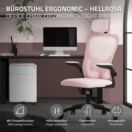 ML-Design Bürostuhl ergonomisch, Rosa aus Mesh, mit Verstellbarer Kopfstütze, Armlehnen, Lendenwirbelstütze, Wippfunktion,