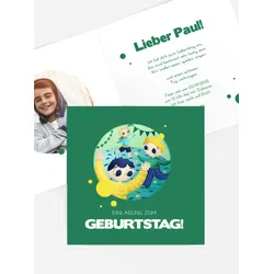 Geburtstagseinladung selbst gestalten mit Spruch und Fotos im Onlinedesigner bei Meine-Kartenmanufaktur.de